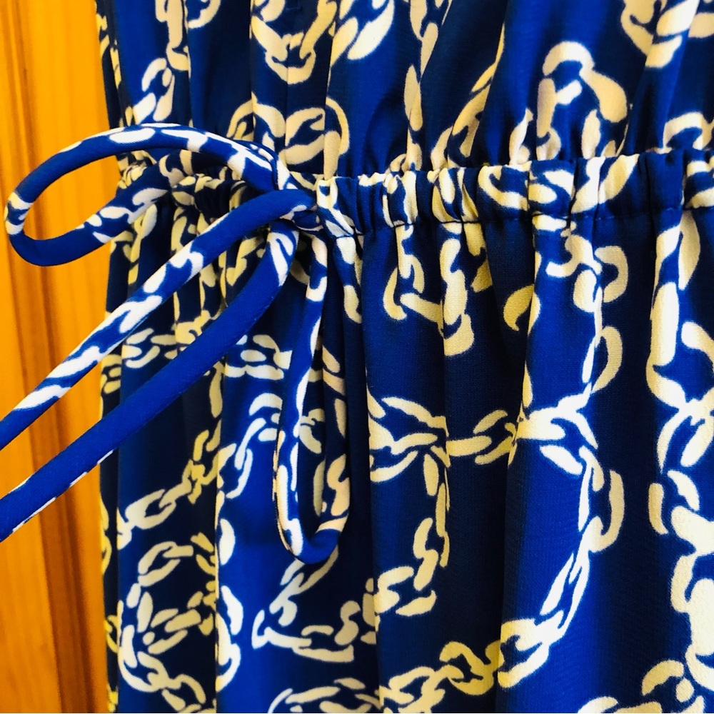 LIZ CLAIBORNE Dress Size 4 / Summer Shirt Dress / Chain Design / V-Neck - Picture 4 of 16